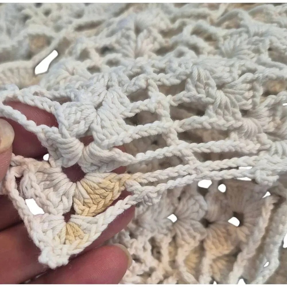 Crochet, Vintage White Cotton Table Runner, 30